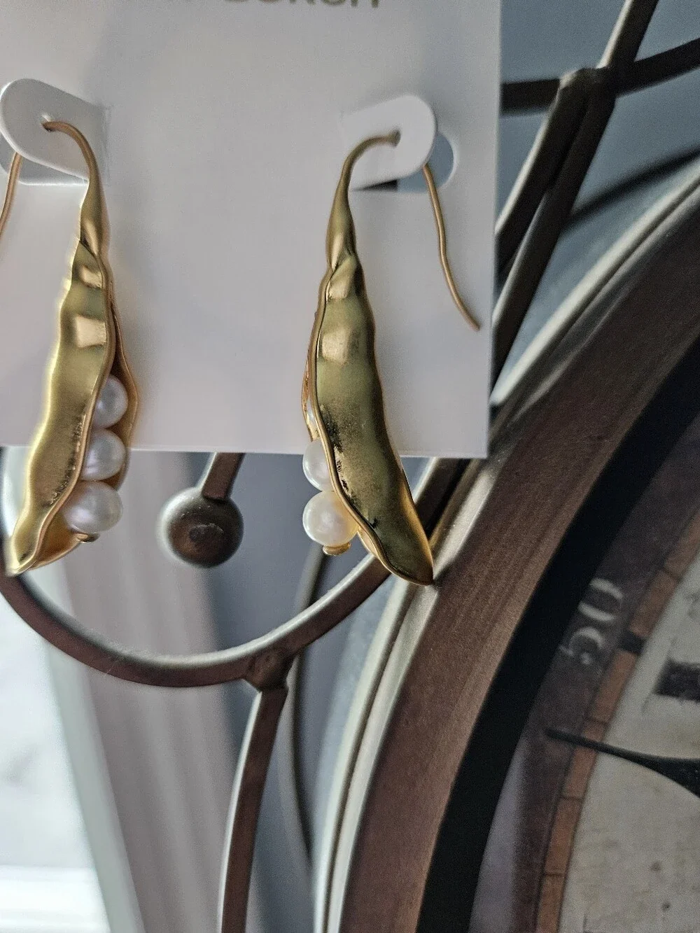 Tory Burch Gold Peapod Earrings with Pearls